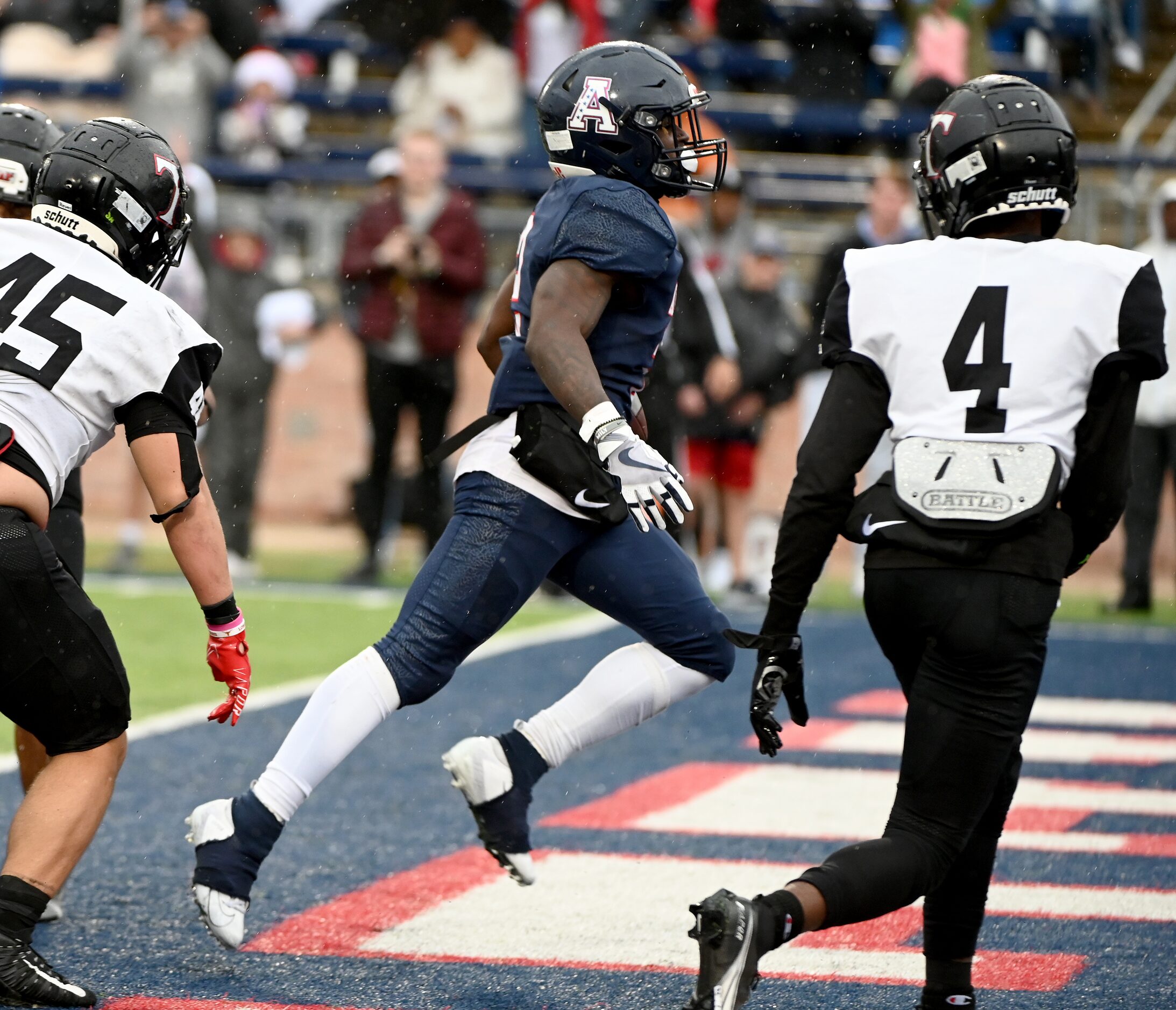 Allen's Jaylen Jenkins (2) scored a touchdown in the first half of Class 6A Division I...