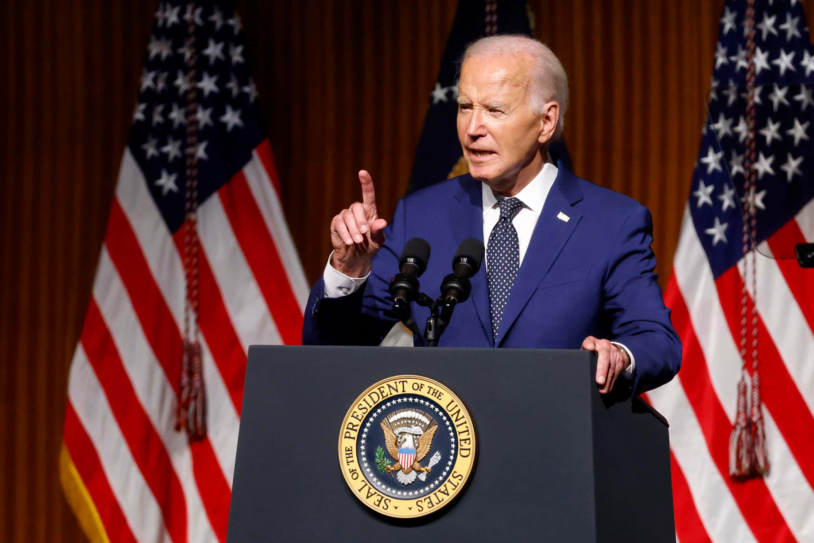 President Joe Biden speaks during an event commemorating the 60th anniversary of the Civil...