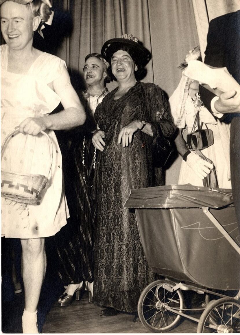 Shirley Brakefield (in black) in a neighborhood production of a "womanless wedding" in the...
