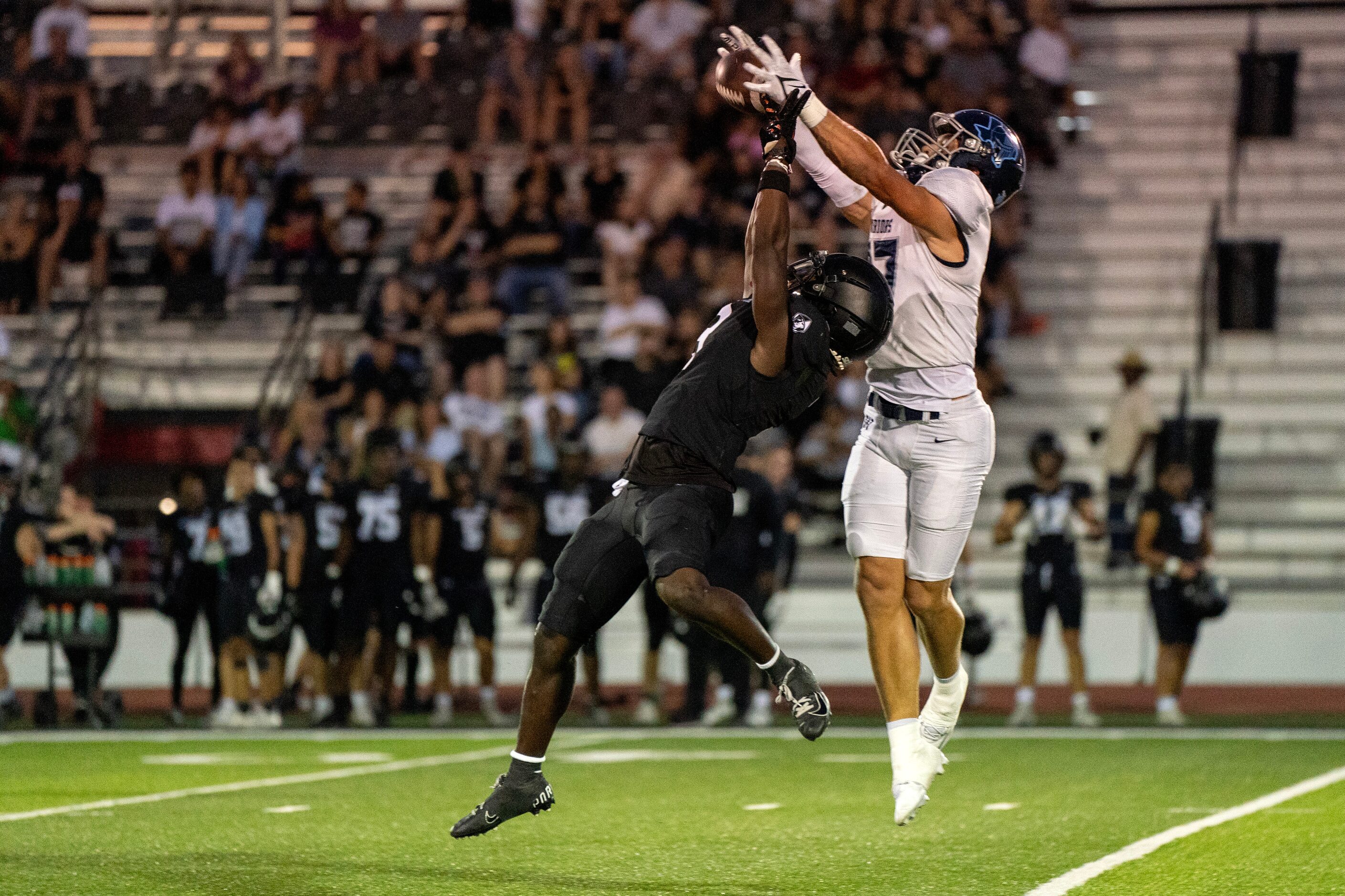 Argyle Liberty Christian freshman defensive back Cooper Witten (17) grabs an interception...