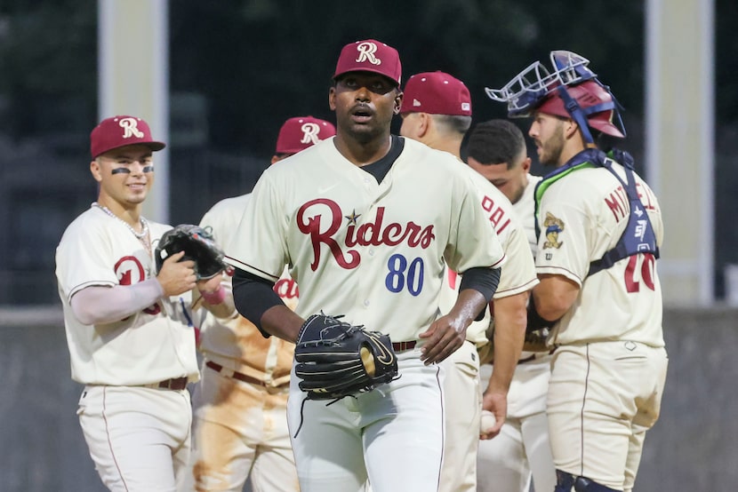 Frisco RoughRiders pitcher Kumar Rocker (80), one of the top prospects in the Rangers'...