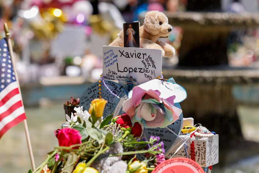 A memorial for Robb Elementary School shooting victim Xavier James Lopez, 10, at the town...