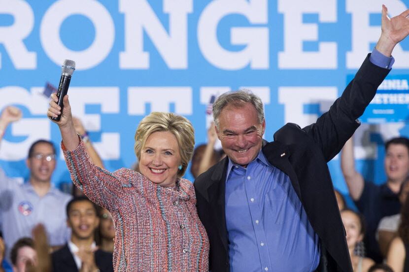 Democratic Presidential candidate Hillary Clinton and U.S. Sen. Tim Kaine of Virginia...