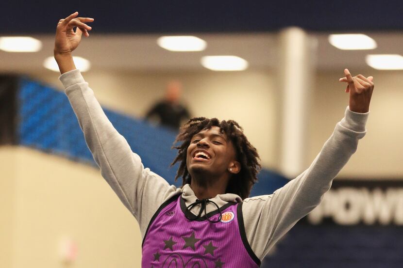 MARIETTA, GA - MARCH 25:  Tyrese Maxey reacts during the 2019 Powerade Jam Fest on March 25,...