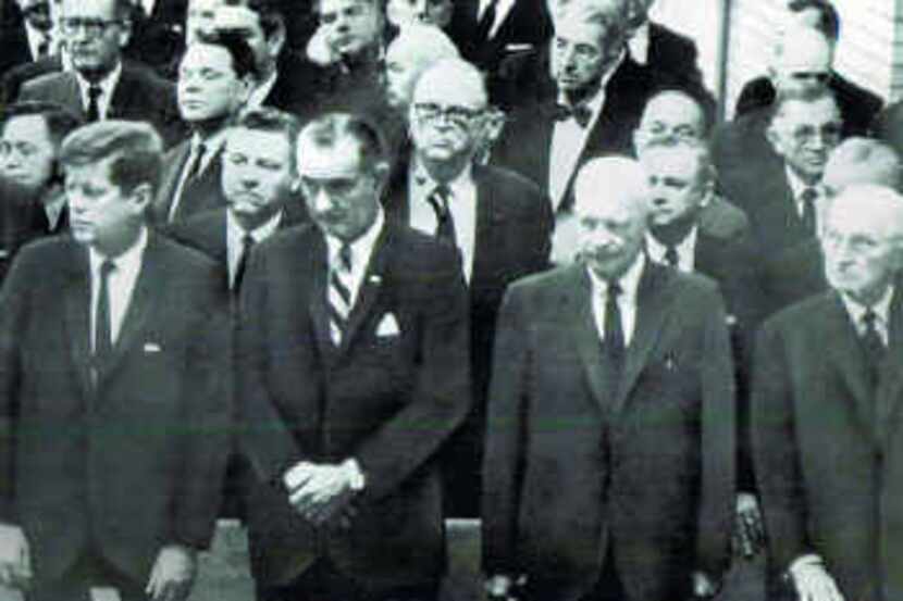 A presidential pew at Sam Rayburn's funeral on Nov. 18, 1961: John F. Kennedy (left), Lyndon...