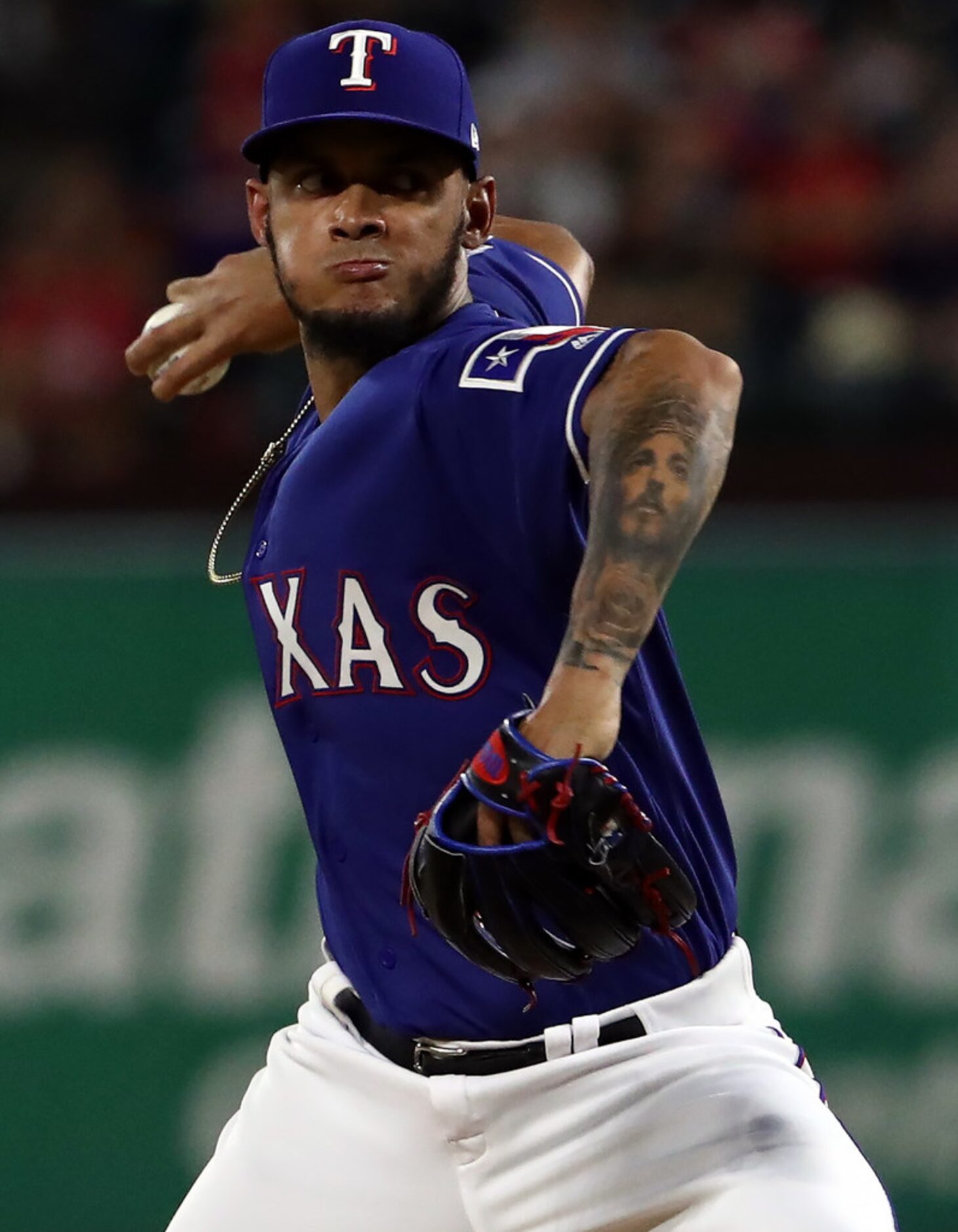 ARLINGTON, TEXAS - AUGUST 21:  Jonathan Hernandez #72 of the Texas Rangers throws against...