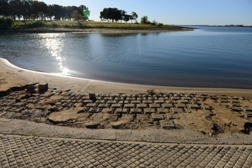 The waterline near Oakland Park at Lake Lewisville. Lake levels this year at Grapevine Lake...