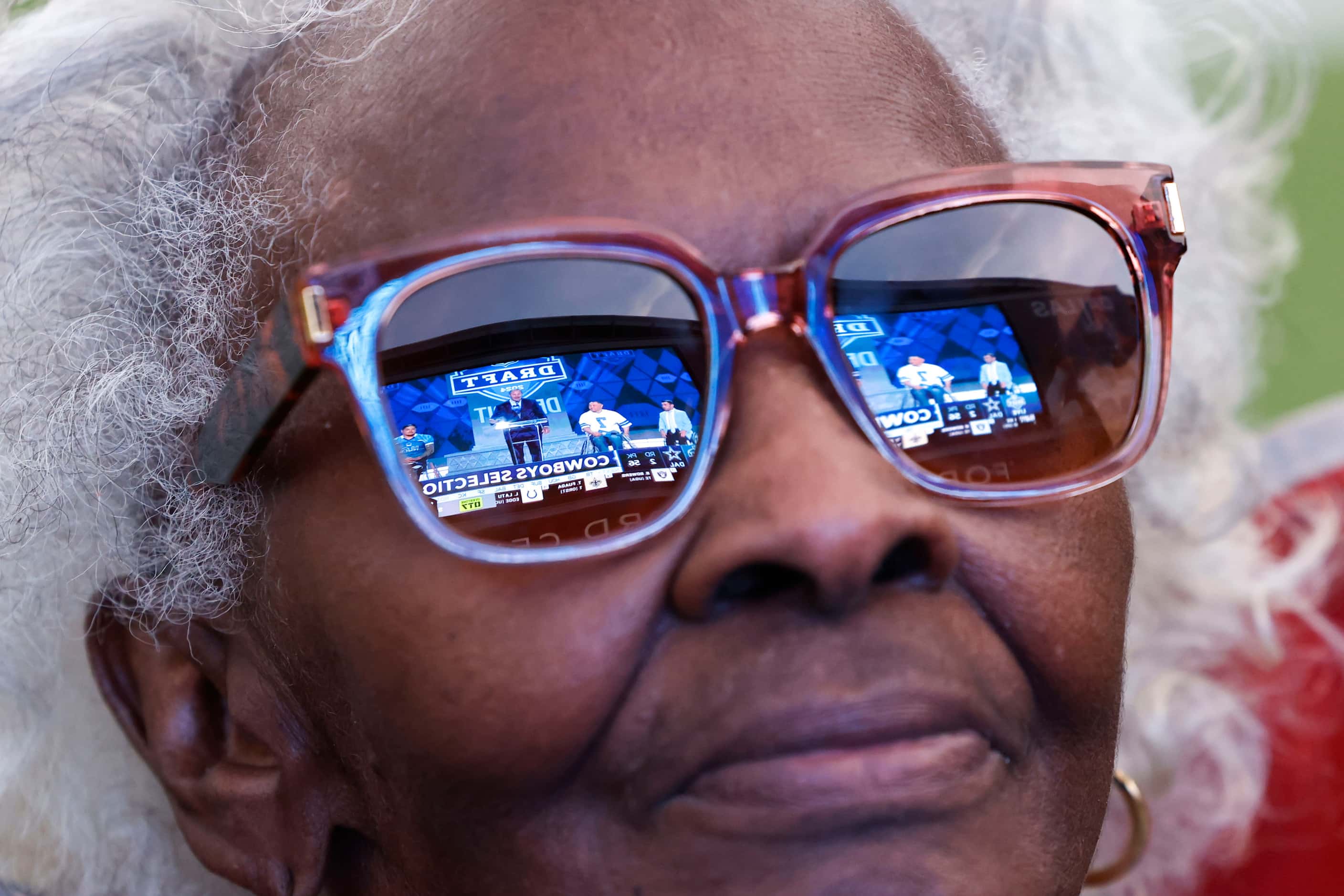 Dallas Cowboys fan Bobbie Richardson, of Louisiana, on her 81st birthday watches Cowboys’...