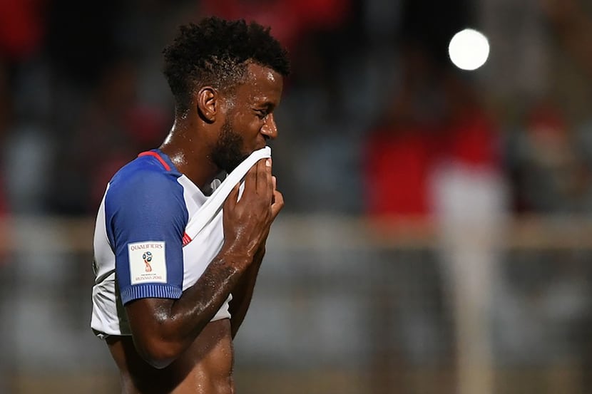 USA's Kellyn Acosta gestures during their 2018 World Cup qualifier football match against...
