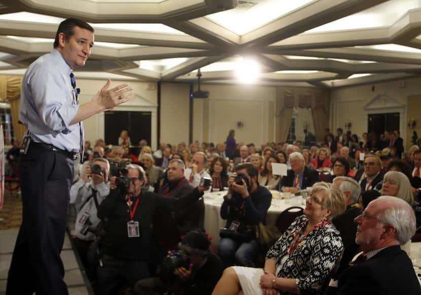  Cruz addresses the crowd at New Hampshire's First in the Nation Summit on Saturday, April...