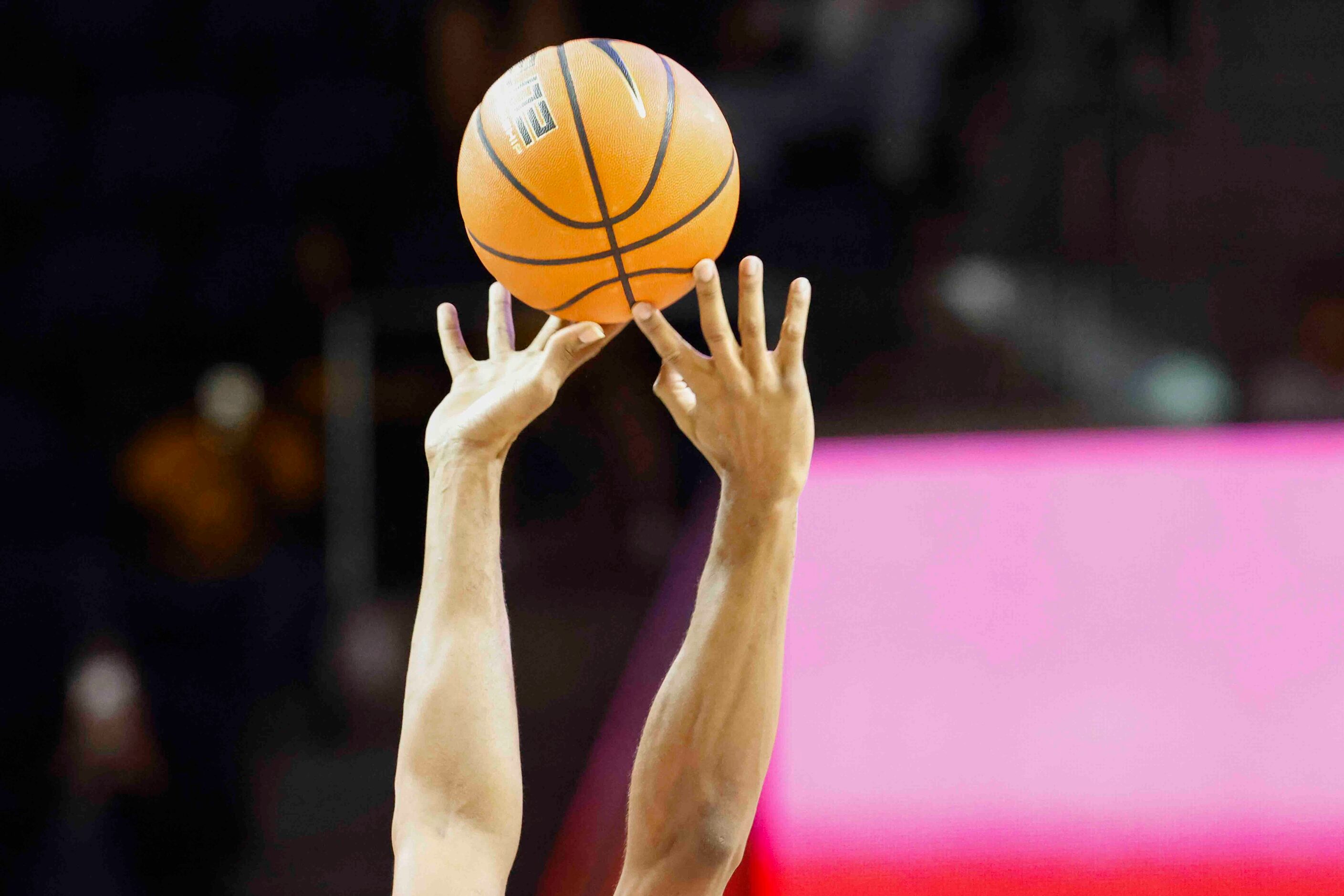 Generic shot of basketball during season opening basketball game between Southern Methodist ...