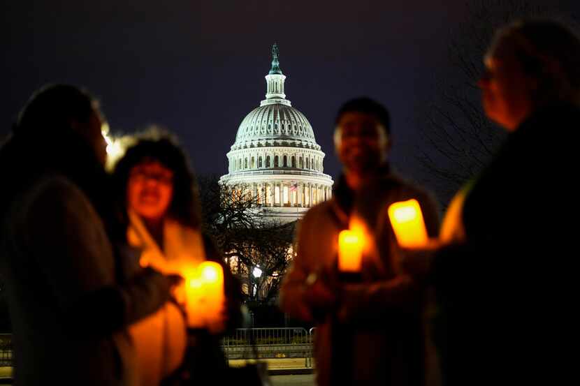 Christian leaders gather ahead of a prayer vigil to mark the second year anniversary of the...