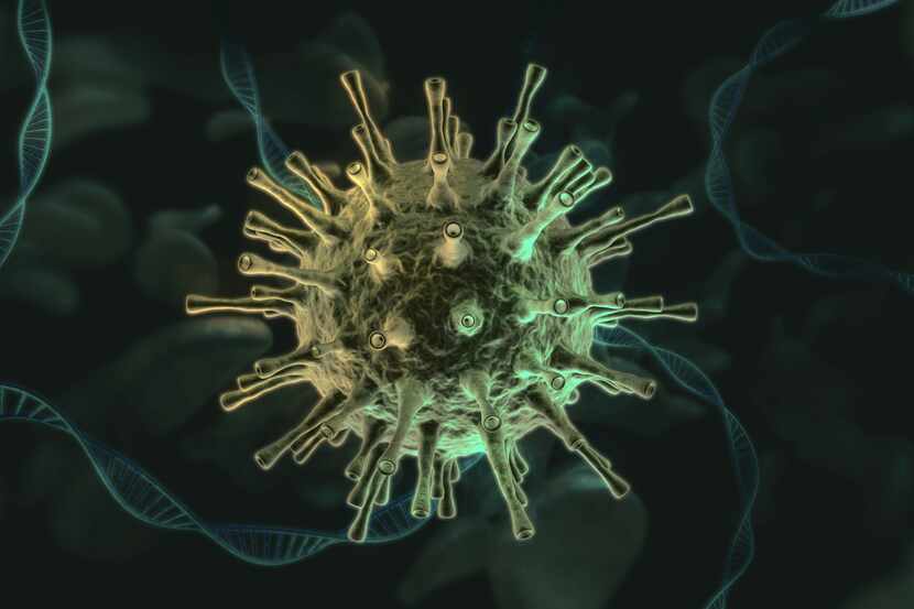 Ilustración de una célula de coronavirus en el torrente sanguíneo.