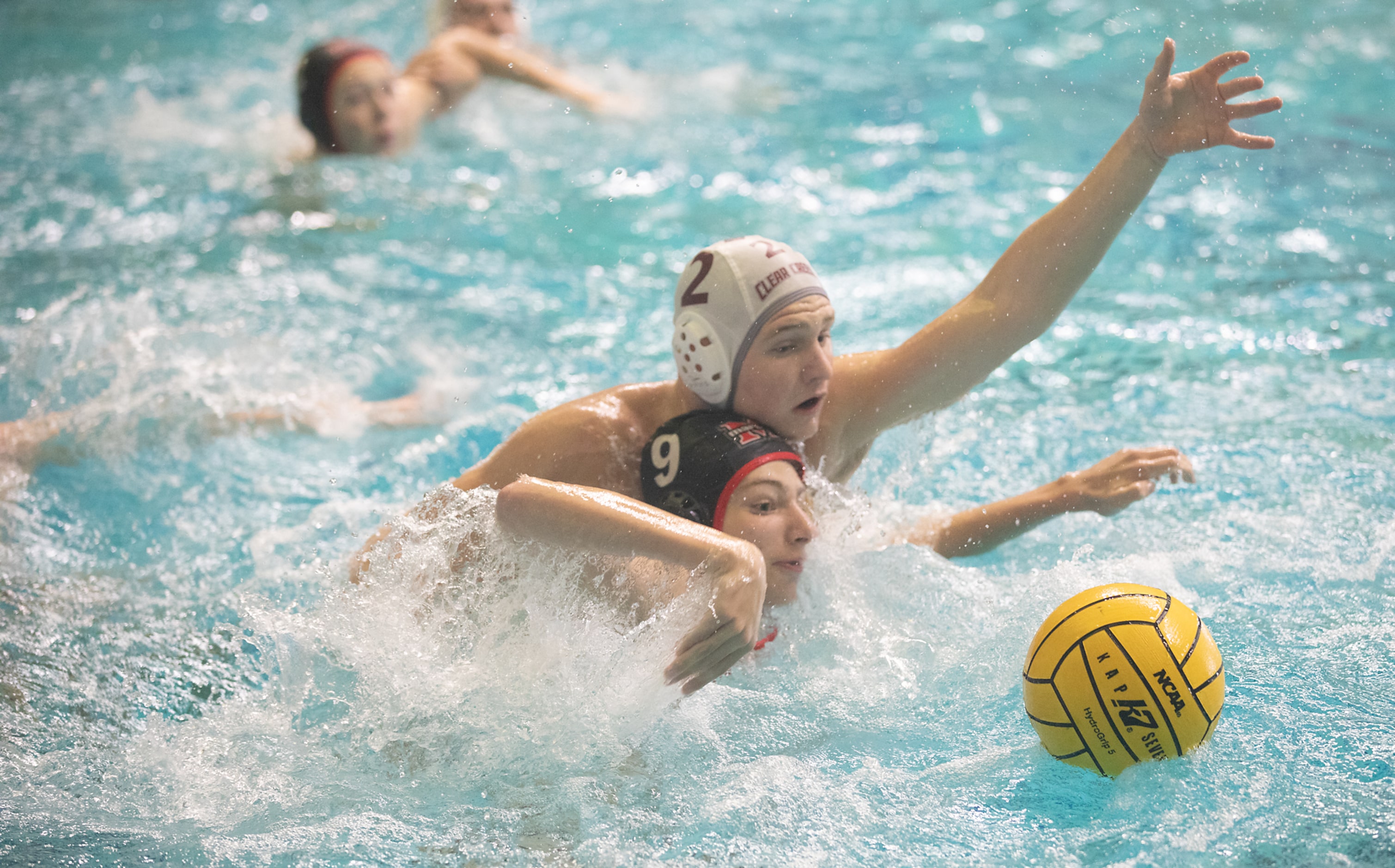 Clear Creek utility Colton Coney and Flower Mound Marcus attacker Nathan Gerber battle for...