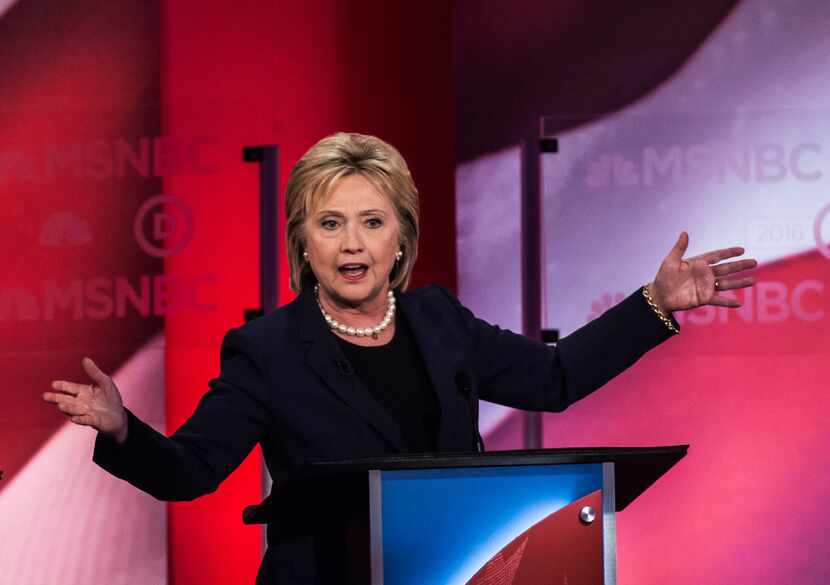 Hillary Clinton during the Democratic debate at the University of New Hampshire in Durham on...