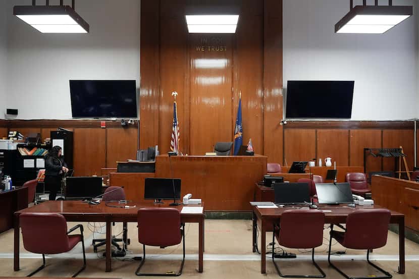 Judge Juan Merchan's courtroom sits empty between proceedings on March 12, 2024, in New...