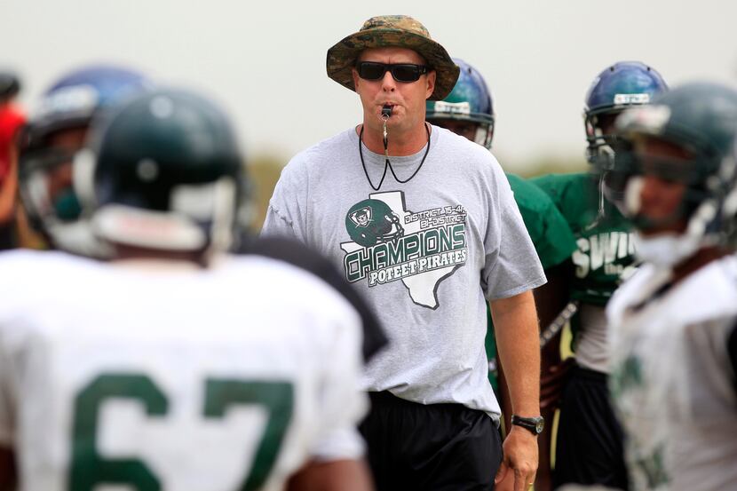 Mesquite Poteet head football coach Randy Jackson during practice at the high school...