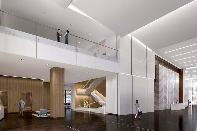 The redone lobby of the 32-year-old Trammell Crow Center in downtown Dallas will have white...