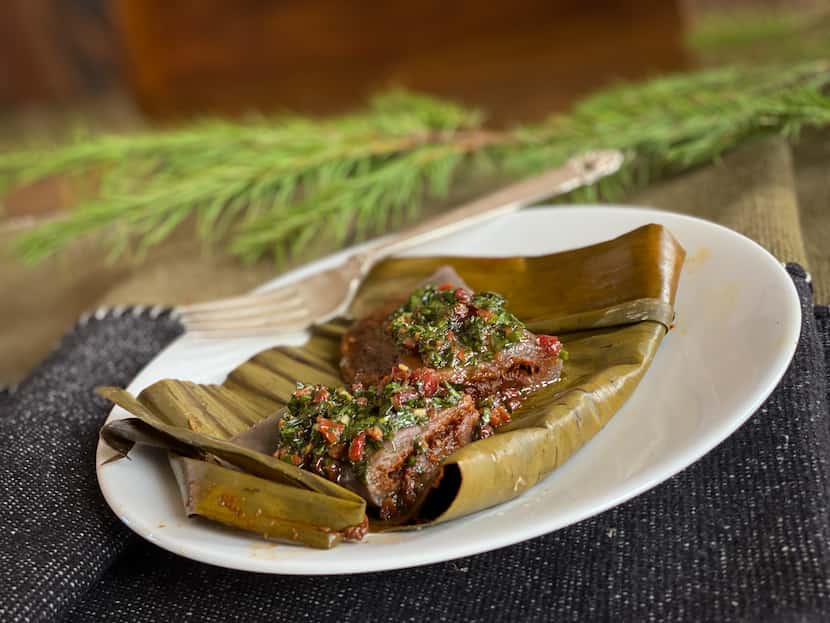 Duck tamales with sauce