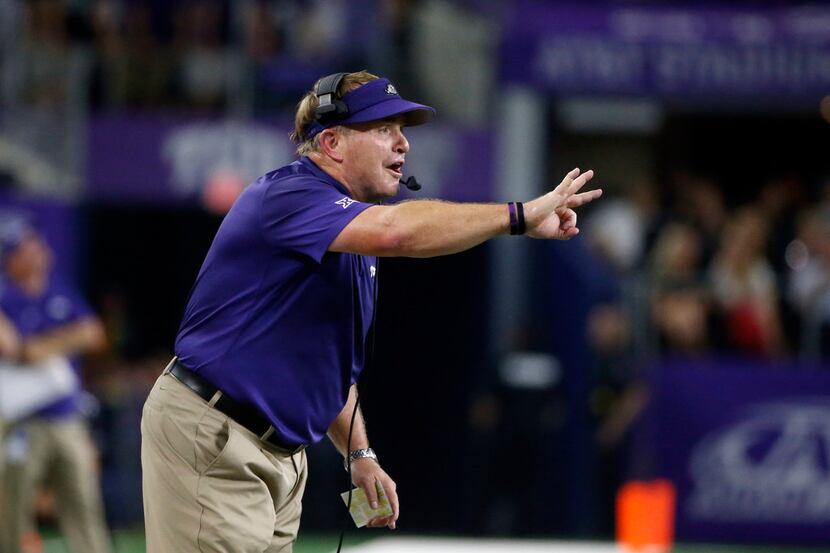 FILE - In this Sept. 15, 2018, file photo, TCU coach Gary Patterson directs his team against...