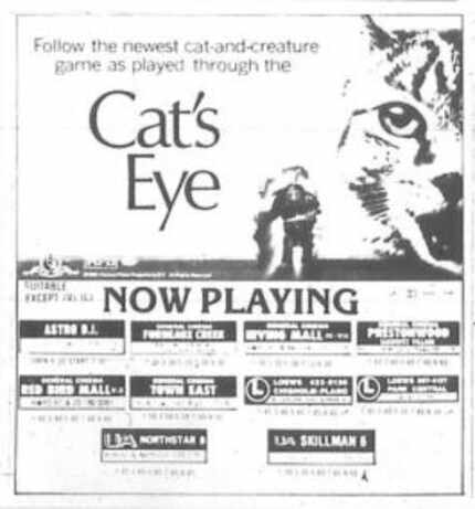 Snip for 'Cat's Eye' advertisement as seen in The Dalls Morning News issue in 1985.