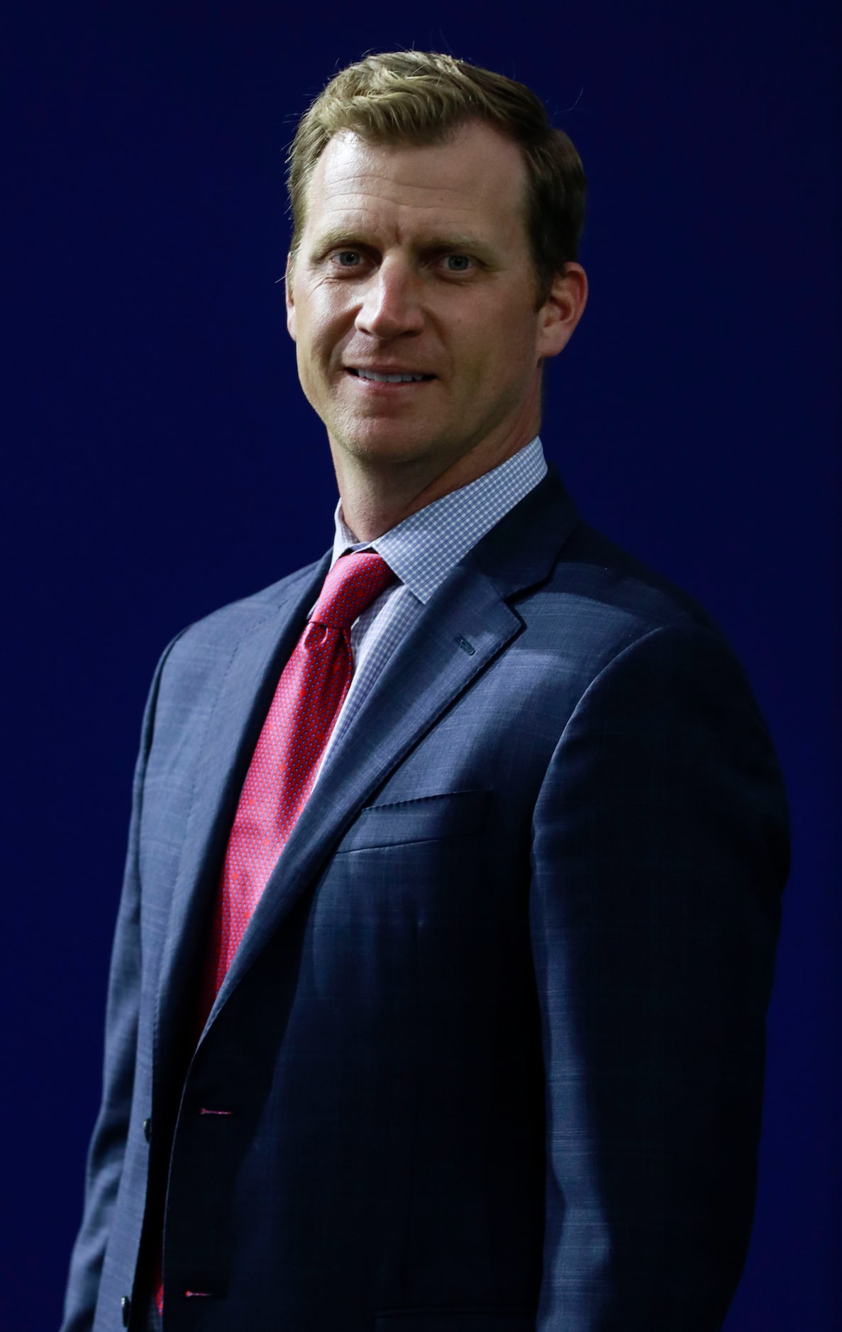 Southern Methodist University's head football coach, Rhett Lashlee poses for a portrait in...