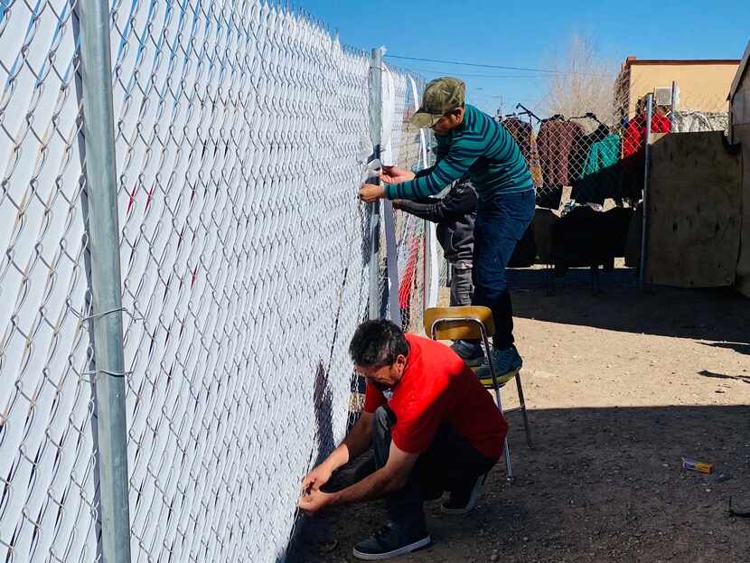 Migrants at the Tierra de Oro, or Land of Gold shelter, volunteer to expand the facility in...