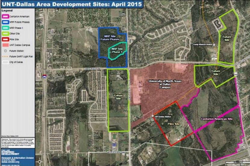 
The current area plan for UNT Dallas shows a planned Centurion American development known...