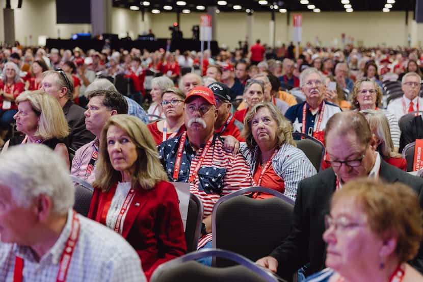 Republican delegates from across Texas attend the first day of the Texas GOP convention on...