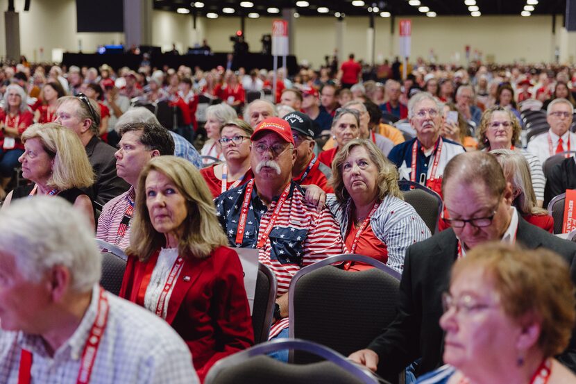 Republican delegates from across Texas attend the first day of the Texas GOP convention on...