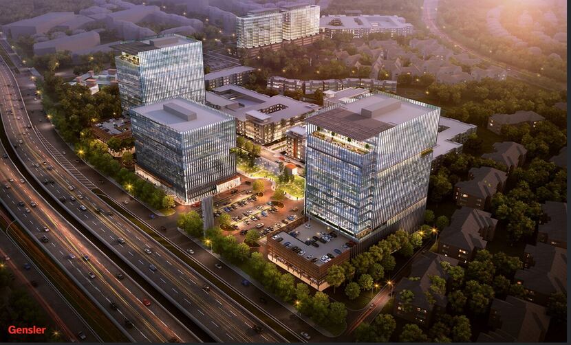 The Auspire development, shown in a rendering, includes three office buildings plus retail...