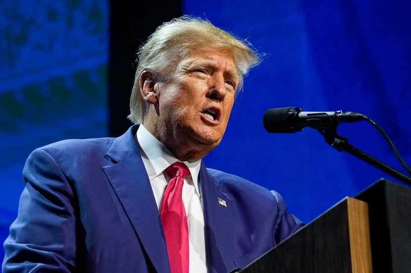 Former President Donald Trump speaks at the National Rifle Association Convention in...