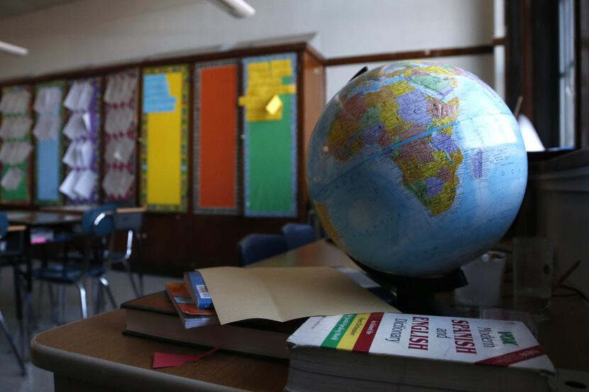 A globe sits in a Peck Elementary School classroom Friday, Feb. 1, 2013, in Chicago....