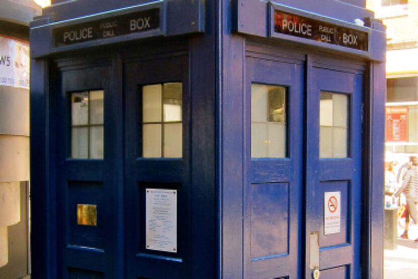 TARDIS outside Earls Court Underground Station in London.