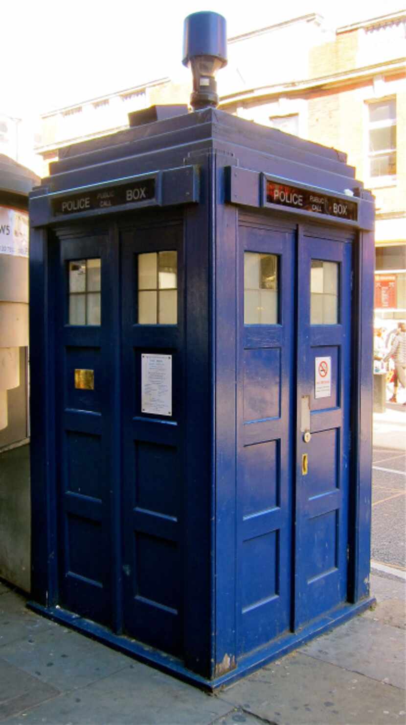 TARDIS outside Earls Court Underground Station in London.