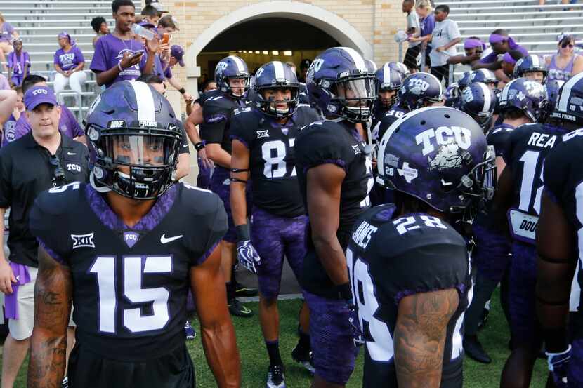 TCU gets ready to play Jackson State in TCU's NCAA college football season opener in Fort...