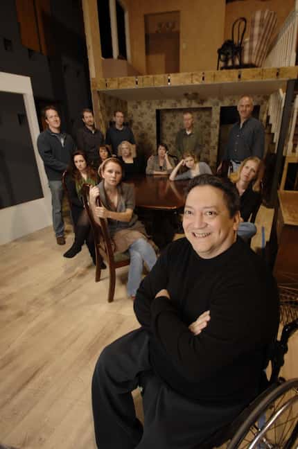 Director Rene Moreno (front) with the cast before a rehearsal of Tracy Lett's Pulitzer Prize...