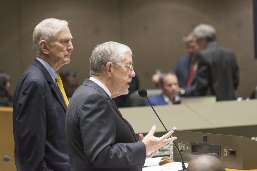 Walt Humann (left), CEO of the Fair Park Texas Foundation, and Willis Winters, director of...