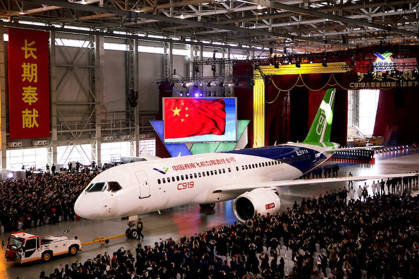 In this Monday, Nov. 2, 2015 file photo, the first twin-engine 158-seater C919 passenger...