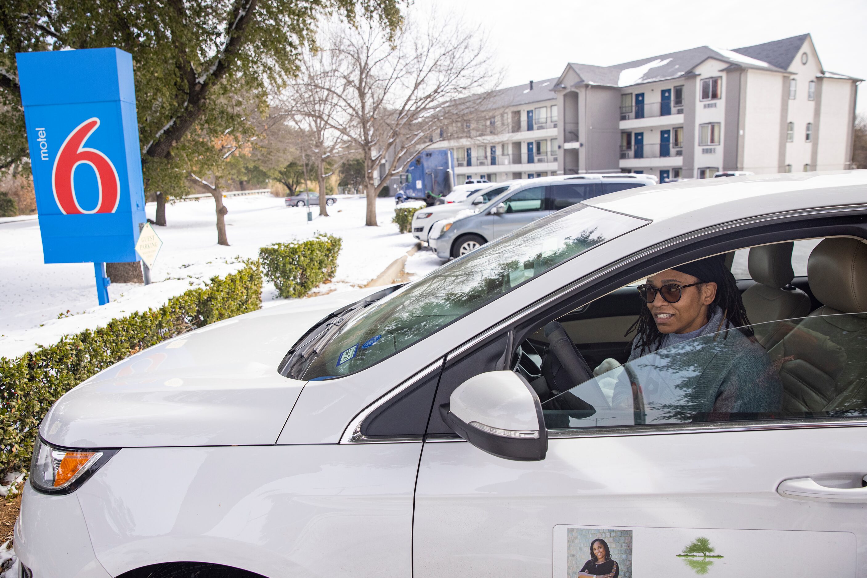 Patricia Ashford from Fort Worth sits in her car after finding out the Motel 6 in North...