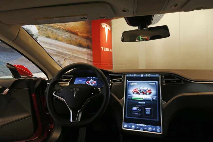 
The interior of a Model S at the Tesla Motors' new "gallery" at NorthPark Mall in Dallas,...