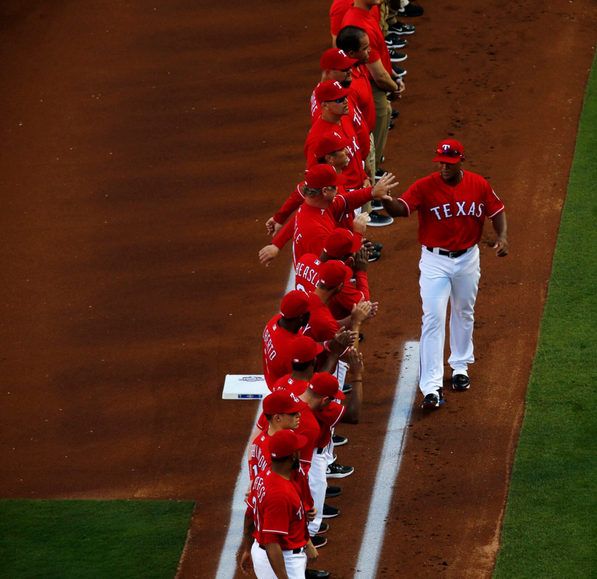 Texas Rangers third baseman Adrian Beltre (29) is introduced before the Texas Rangers game...