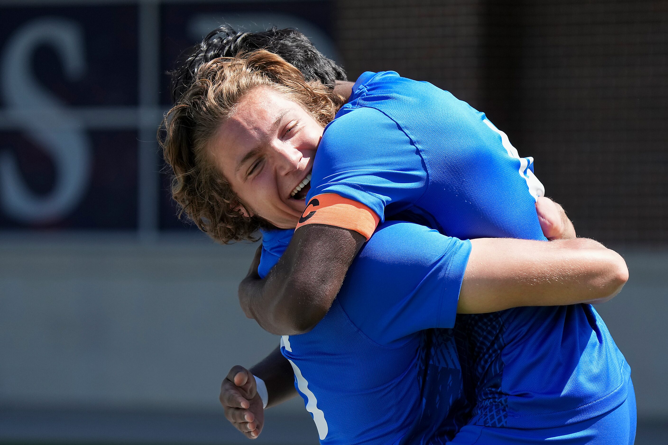 Allen defender Jackson Donato (facing) celebrates with defender Taran Kumar after a shootout...