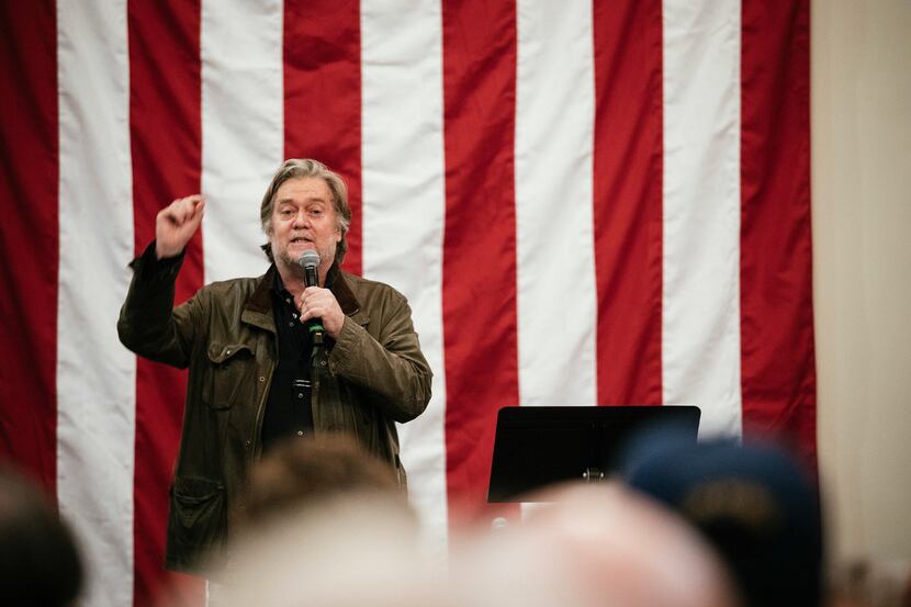  Steve Bannon campaigns for Republican Senate candidate Roy Moore in Midland City, Ala.,...