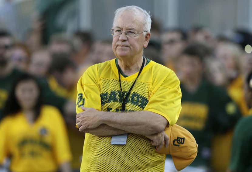 In this Sept. 12, 2015, file photo, Baylor President Ken Starr waits to run onto the field...