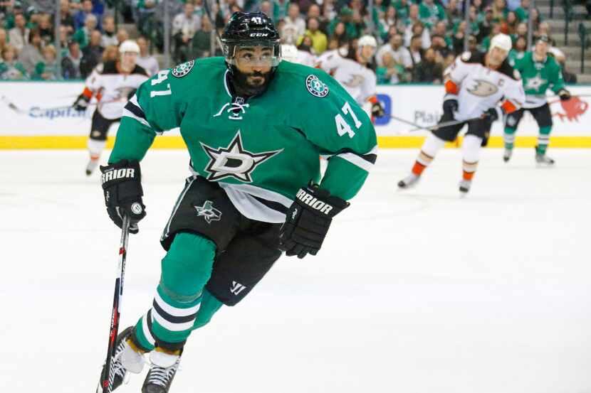Dallas Stars defenseman Johnny Oduya (47) is pictured during the Anaheim Ducks vs. the...