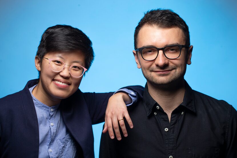 Former News features intern Irena Fischer-Hwang (left) and Tim Diovanni, in 2019 at The...