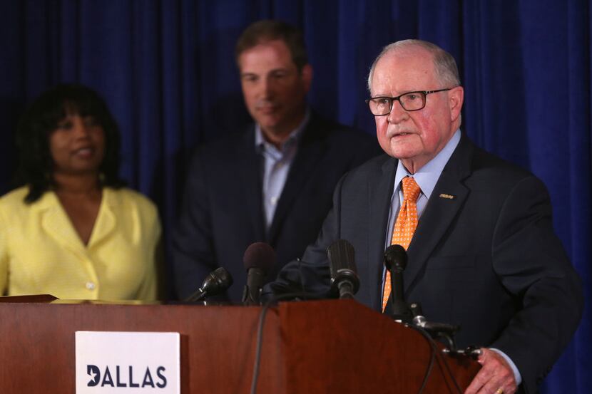 Sam Coats, new interim CEO of VisitDallas, speaks during a press conference at the agency's...