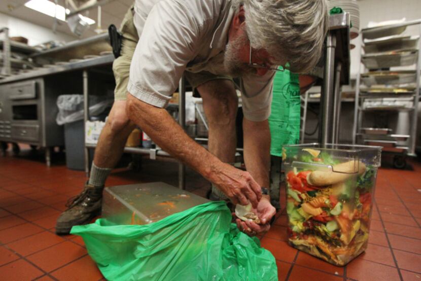 UTA composter John Darling makes the rounds of kitchens on campus, collecting pre-consumer...