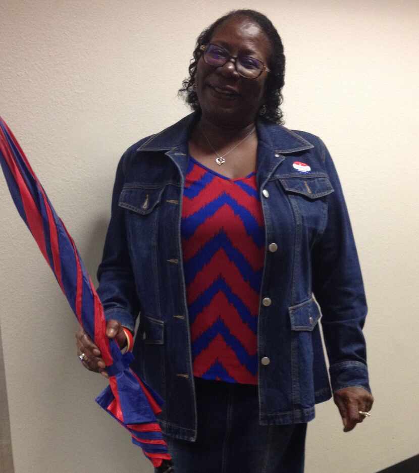 Carol Caraway came to work at The Dallas Morning News prepared for rain and Election Day. 